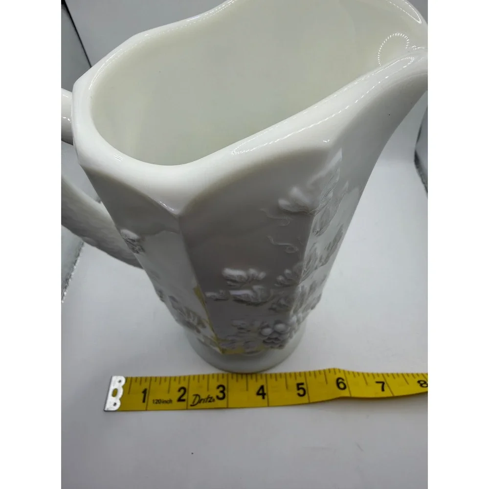 Vintage Westmoreland Milk Glass Paneled Grape Pedestal Pitcher White 8.5 Inch